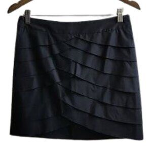 BCBGMAXAZRIA Black waterfall layered criss cross mini skirt